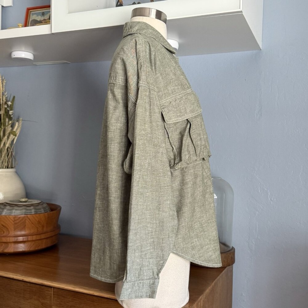 Vintage 80s 90s Esprit Sport Cargo Pockets Utility Shirt Boxy Oversized Size S - Picture 3 of 9